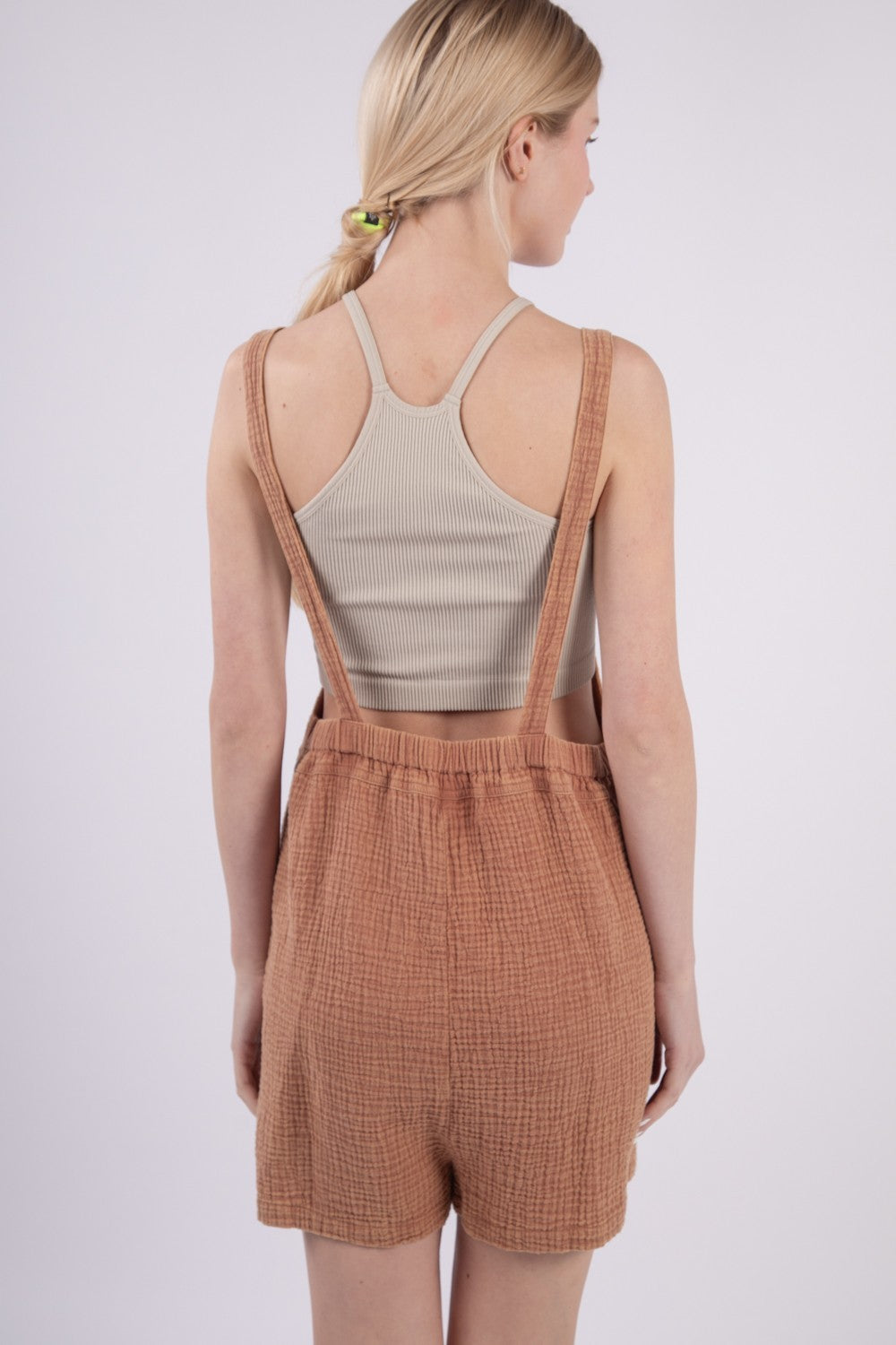 VERY J Sleeveless Double Gauze Overalls with Pockets - Brittney MADE