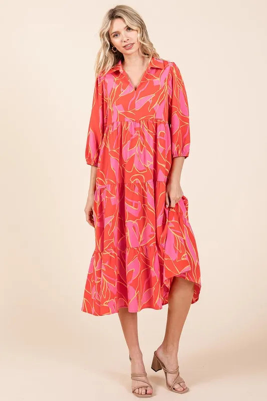 Mittoshop Tiered Printed Collared Neck Midi Dress - Brittney MADE