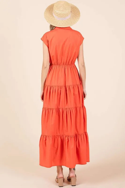 Mittoshop Button Up Collared Tiered Maxi Shirt Dress - Brittney MADE