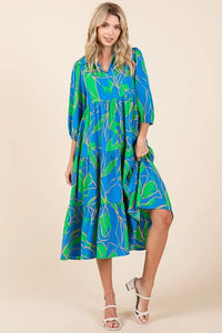 Mittoshop Tiered Printed Collared Neck Midi Dress - Brittney MADE