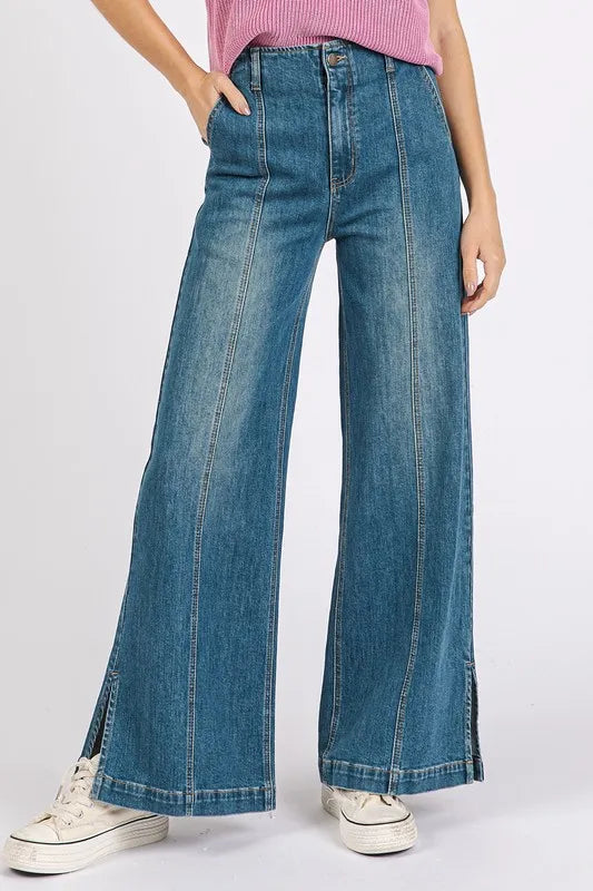 Mittoshop Medium Wash Seam Detail Wide Leg Denim Jeans - Brittney MADE