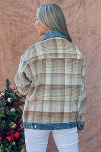 And The Why Full Size Washed Denim Detail Brushed Plaid Jacket - Brittney MADE