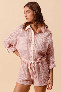 SO ME Textured Knit Button Front Romper - Brittney MADE