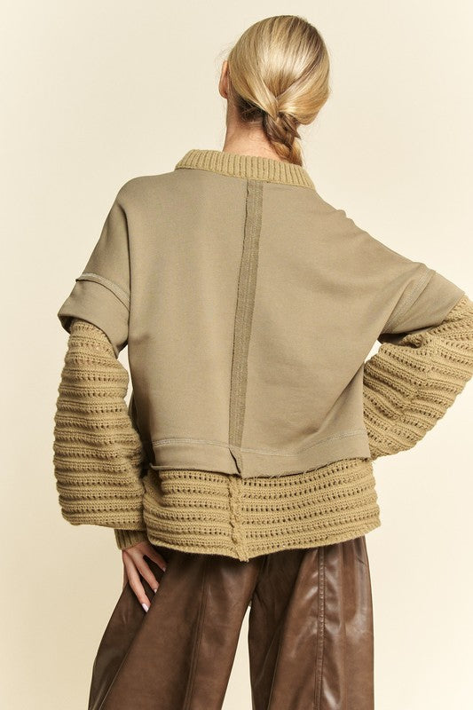 Davi & Dani Faux Layered Round Neck Sweater - Brittney MADE