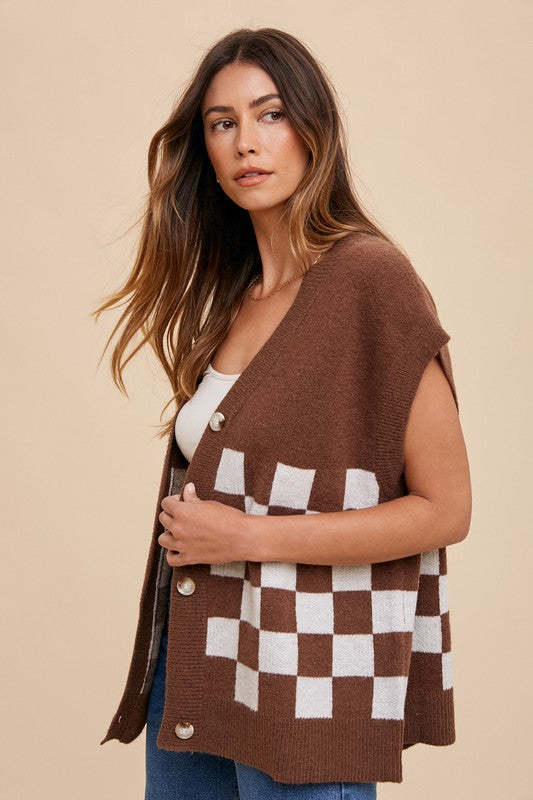 Annie Wear Checkered Button Down Short Sleeve Cardigan - Brittney MADE