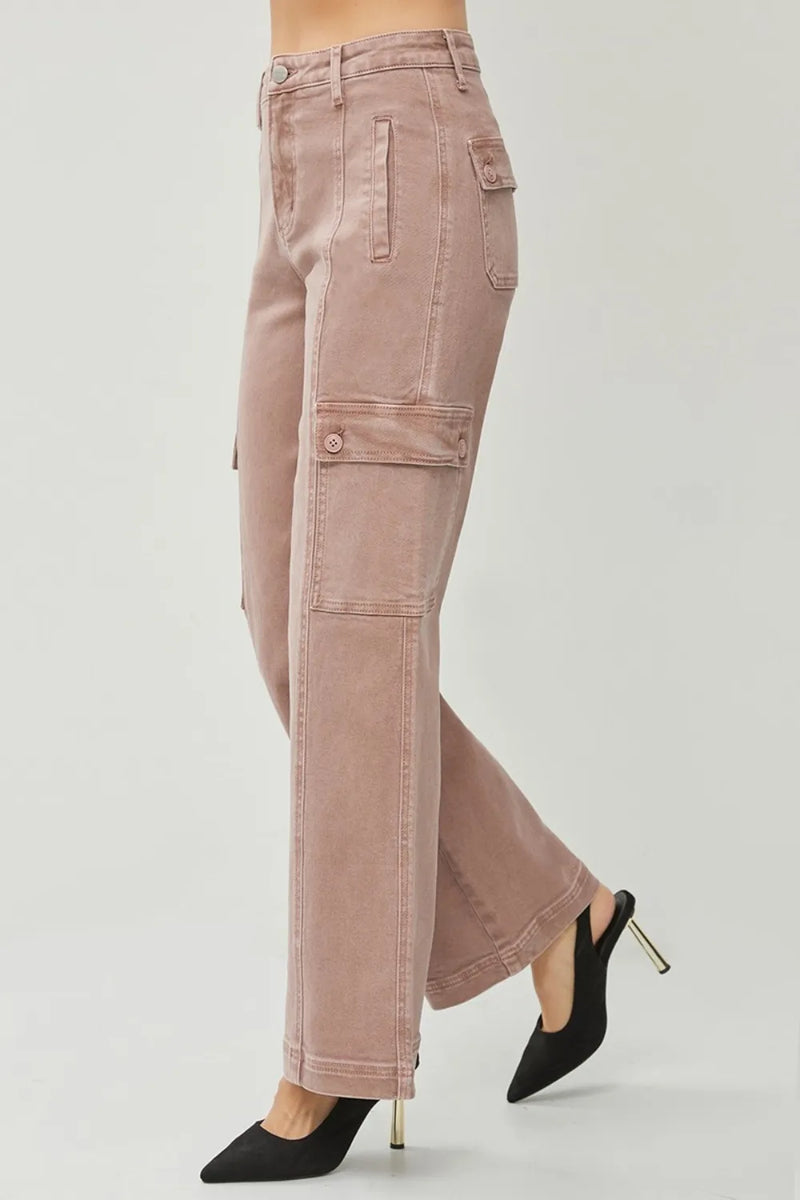 RISEN Full Size High Rise Wide Leg Cargo Jeans - Brittney MADE