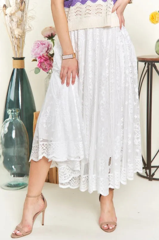 ADORA Elastic Waist Lace Midi Skirt - Brittney MADE