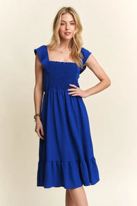 ADORA Smocked Square Neck Ruffled Cap Sleeve Dress - Brittney MADE