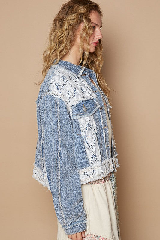 POL Crochet Patch Embroidered Button Up Jacket - Brittney MADE