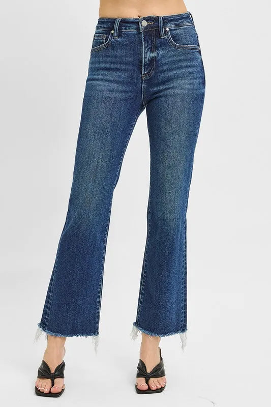 RISEN Full Size Tummy Control High Rise Crop Straight Raw Cut Hem Jeans Plus Size - Brittney MADE