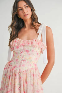 MABLE Floral Printed Shoulder Strap Midi Dress - Brittney MADE