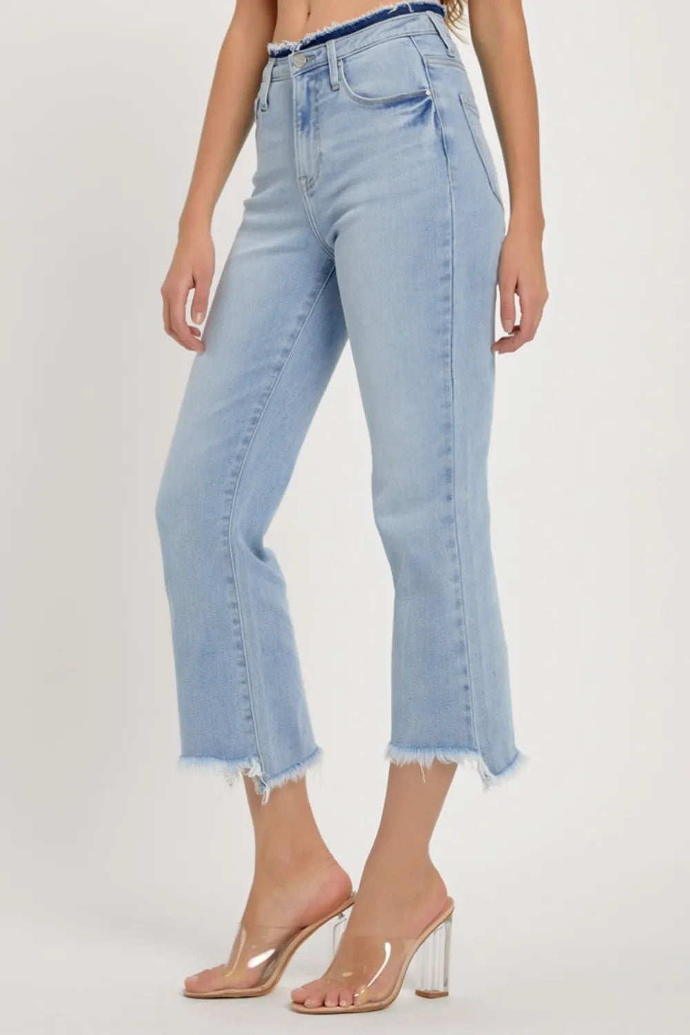 RISEN Full Size High Rise Raw Edge Crop Jeans - Brittney MADE