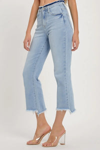 RISEN Full Size High Rise Raw Edge Crop Jeans - Brittney MADE