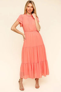 Haptics Full Size Tiered Frill Mock Neck Short Sleeve Dress - Brittney MADE