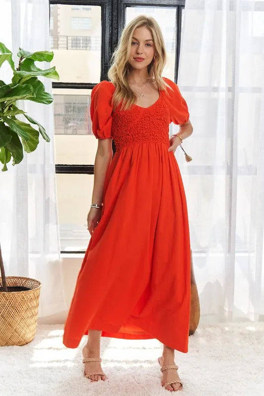 ADORA Popcorn Smocked Puff Sleeve Dress - Brittney MADE