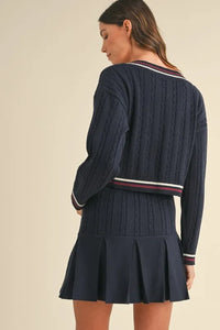 MABLE Cable-Knit Top and Pleated Skirt Sweater Set - Brittney MADE