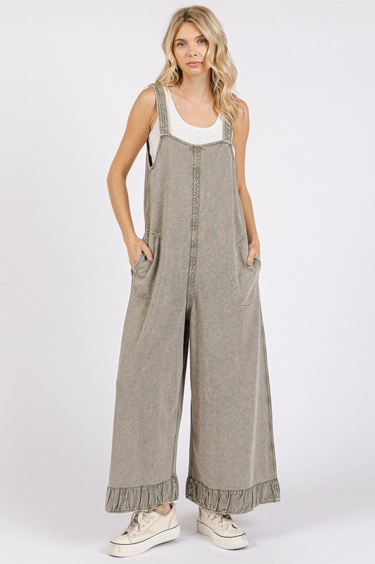 Mittoshop Ruffled Hem Wide Leg Overalls with Pockets - Brittney MADE