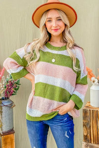 And The Why Multi Striped Mesh Pullover Spring Sweater - Brittney MADE