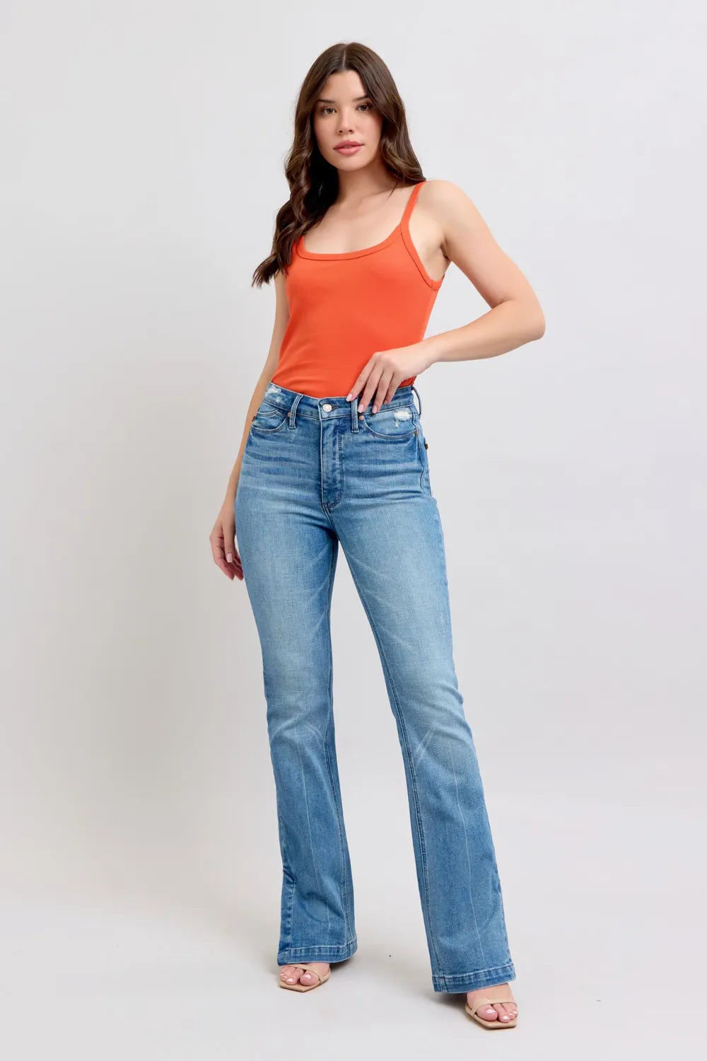Judy Blue HW Tummy Control Vintage Wash Side Slit Slim Boot Jeans - Brittney MADE
