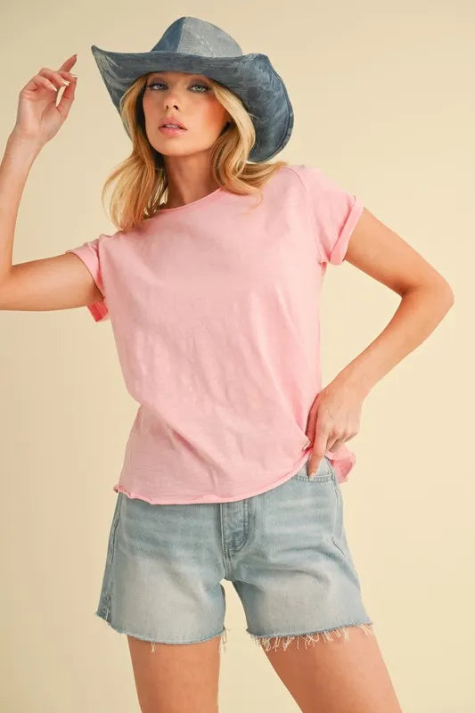 Aemi + Co Lettuce Edge Round Neck Short Sleeve T-Shirt - Brittney MADE