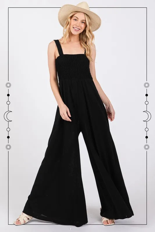 SAGE+FIG Smocked Flowy Wide Leg Jumpsuit - Brittney MADE