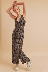 Aemi + Co Ditsy Floral Surplice Sleeveless Wide Leg Jumpsuit - Brittney MADE