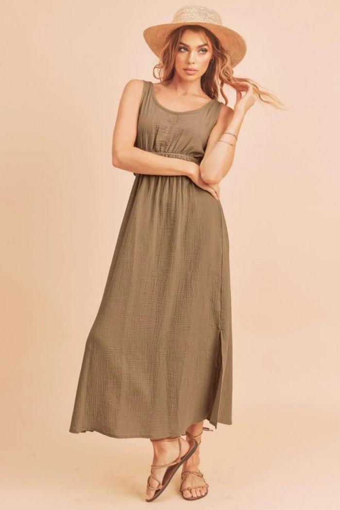 Aemi + Co Side Slit Round Neck Sleeveless Tank Dress - Brittney MADE