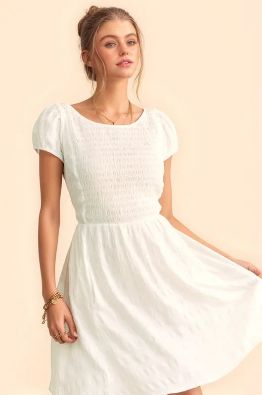 Davi & Dani Crossed Back Short Sleeve Dress with Pockets - Brittney MADE