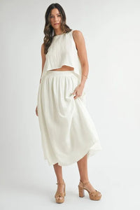 MABLE Wrinkled Round Neck Swing Top and Skirt Set - Brittney MADE