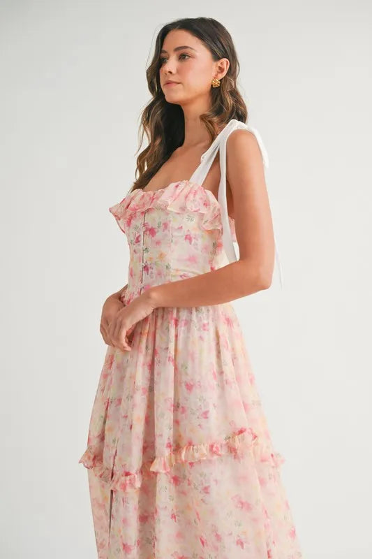 MABLE Floral Printed Shoulder Strap Midi Dress - Brittney MADE