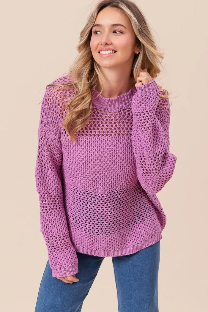 BiBi Openwork Long Sleeve Knit Top - Brittney MADE