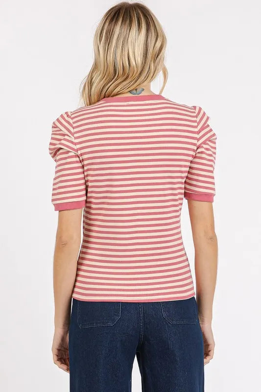 Mittoshop Striped Round Neck Puff Sleeve T-Shirt - Brittney MADE