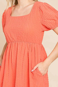 Culture Code Textured Square Neck Short Sleeve Dress - Brittney MADE