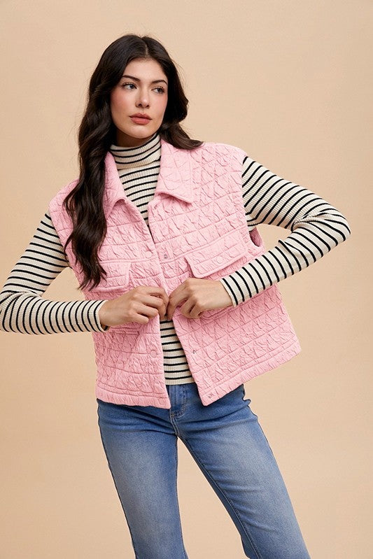 Annie Wear Texture Quilted Snap Down Vest Coat - Brittney MADE