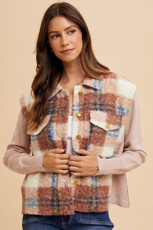Annie Wear Faux Fur Plaid Button Up Jacket - Brittney MADE