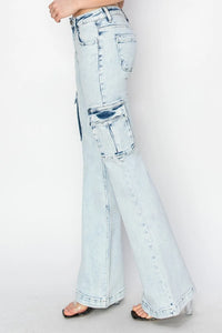 RISEN Full Size High Rise Cargo Flare Jeans - Brittney MADE