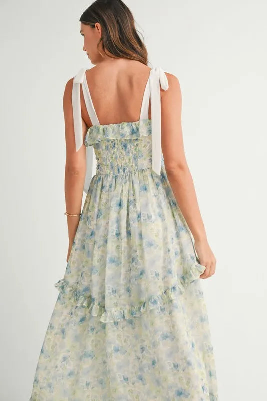 MABLE Floral Printed Shoulder Strap Midi Dress - Brittney MADE