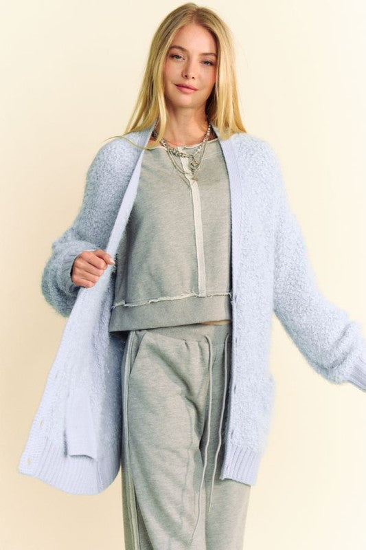 Davi & Dani Ribbed Hem Button Up Long Sleeve Cardigan - Brittney MADE