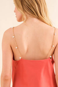 And The Why Faux Pearl Gold Chain Satin Casual Cami Top - Brittney MADE
