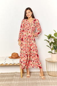 Double Take Floral Frill Trim Flounce Sleeve Plunge Maxi Dress - Brittney MADE