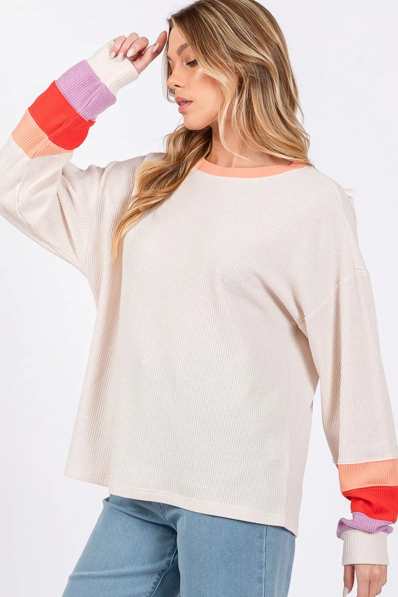 SAGE + FIG Color Block Waffle Knit T-Shirt - Brittney MADE