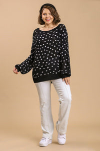 Umgee Full Size Dalmatian Hand Stamped Round Neck Sweater Plus Size - Brittney MADE