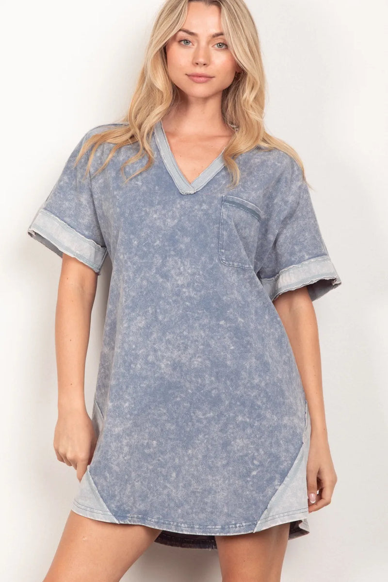 VERY J Short Sleeve V-Neck Tee Dress - Brittney MADE