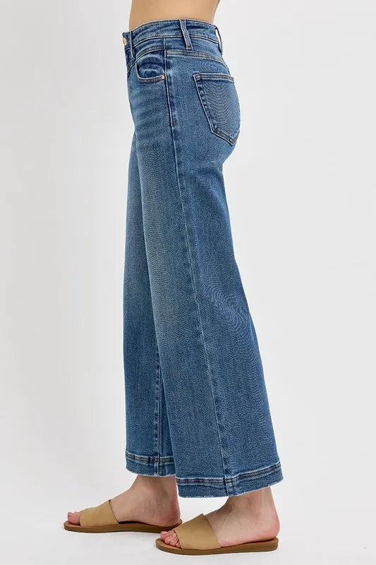 RISEN Full Size High Rise Crop Wide Leg Front Yoke Detail Jeans Plus Size - Brittney MADE