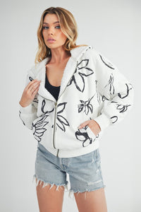 Aemi + Co Flower Print Zip Up Sherpa Hoodie - Brittney MADE