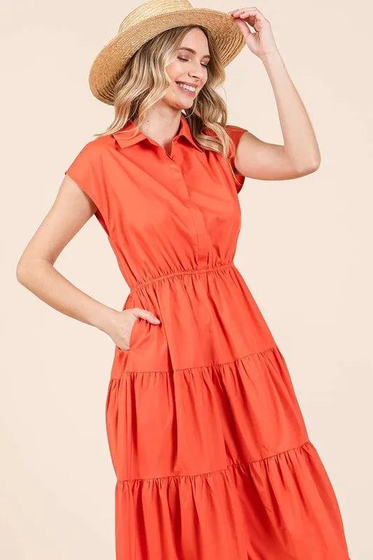 Mittoshop Button Up Collared Tiered Maxi Shirt Dress - Brittney MADE