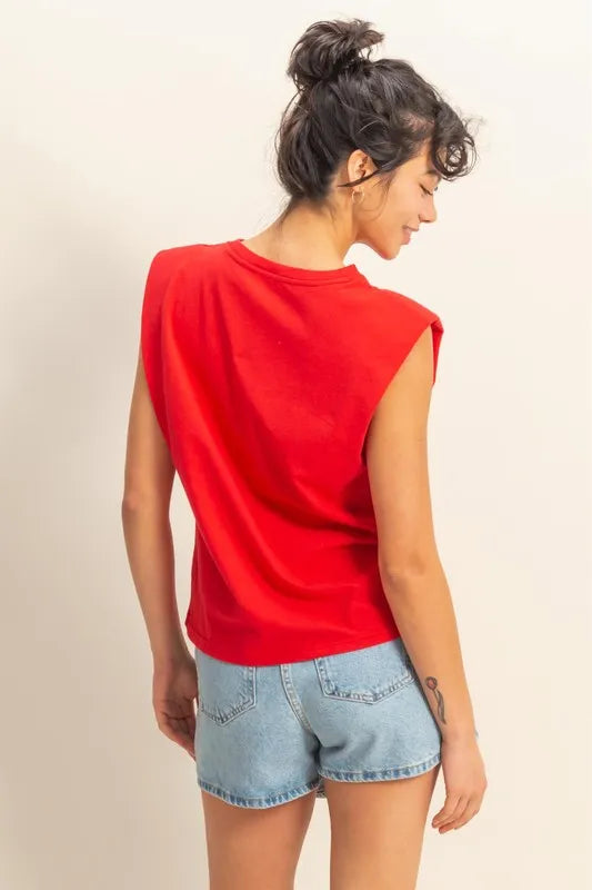 HYFVE Round Neck Shoulder Pad Sleeveless Top - Brittney MADE