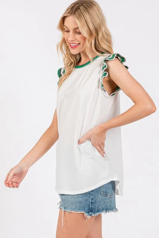 Ces Femme Contrast Striped Sleeveless Round Neck Top - Brittney MADE