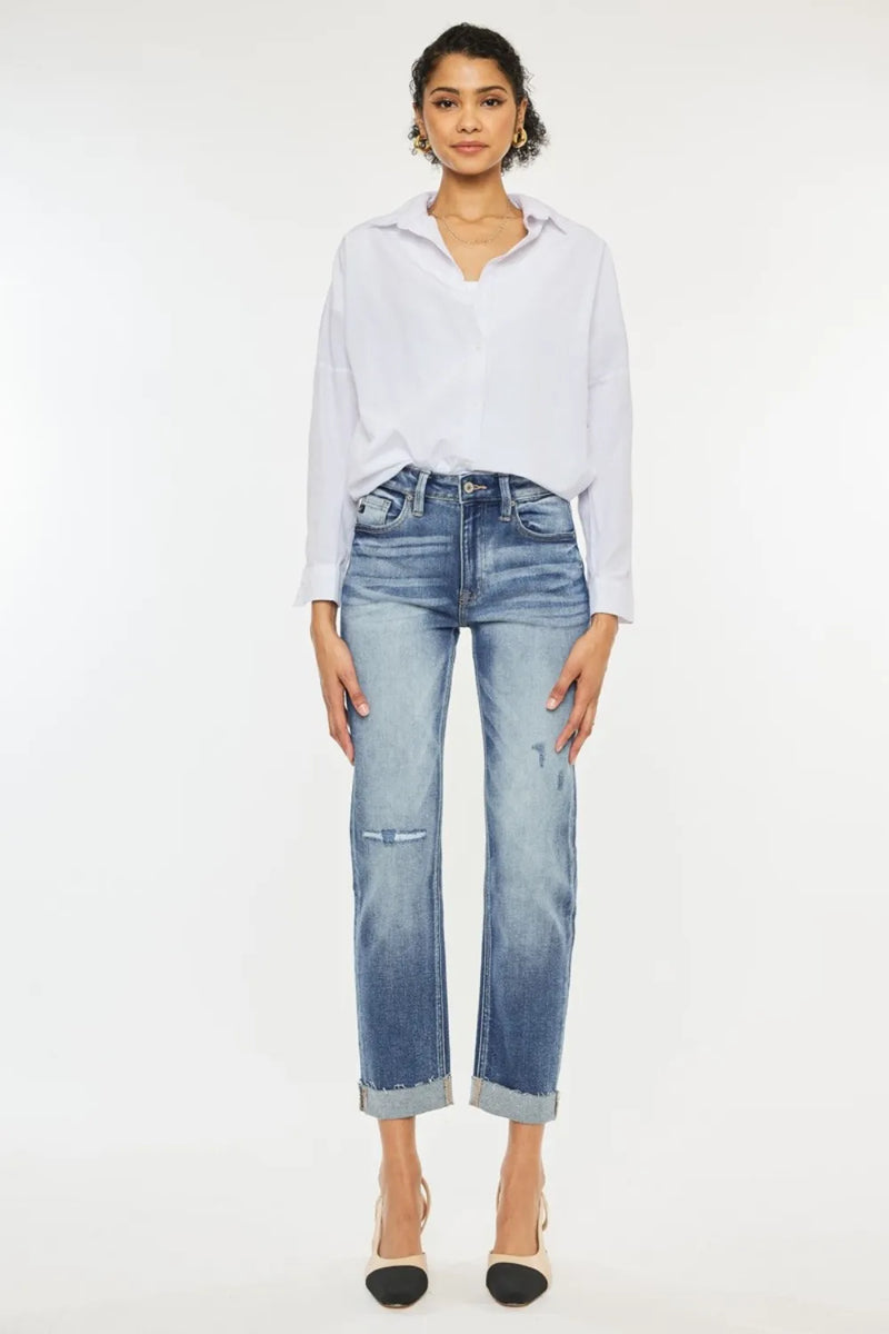Kancan High Rise Cuffed Straight Jeans - Brittney MADE
