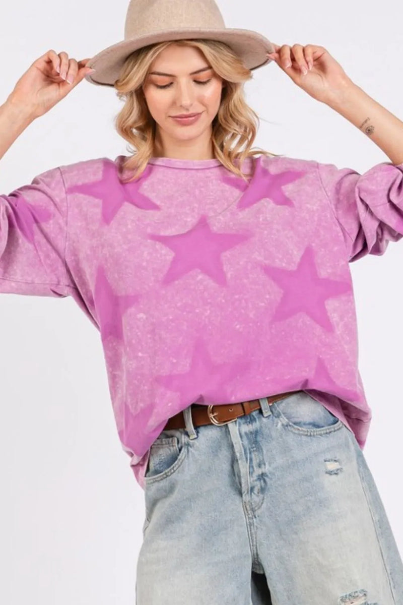 SAGE + FIG Mineral Wash Star Pattern T-Shirt - Brittney MADE